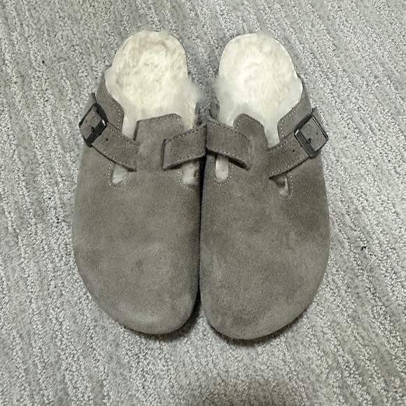 Birkenstock Shearling Boston Suede Leather Clogs - Picture 3 of 6